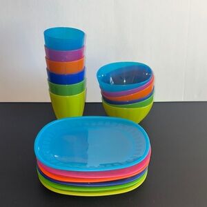 IKEA KALAS Colourful Rainbow 18 Piece Plastic Cups Bowls Plates Set Discontinued